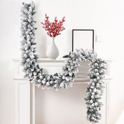 Rotin de Noël blanc en flocage dense, porte intérieure et extérieure en PVC 106 pouces (double)