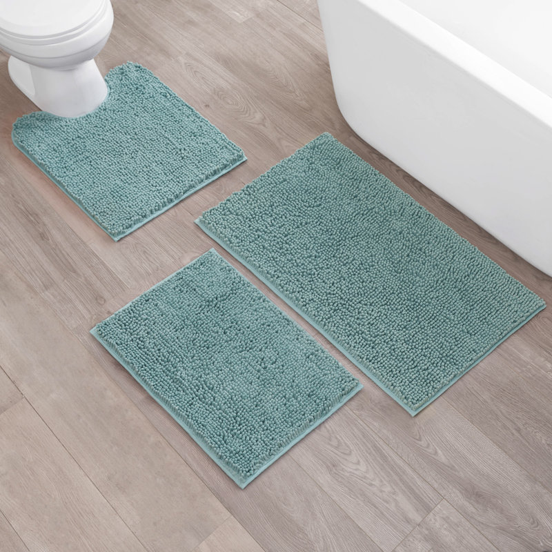 Chenille Super Soft Absorbent Microfiber Non-Slip 3-Piece Bath Rug, Seafoam Blue