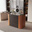 Comptoir rectangulaire en verre trempé transparent de 59,06 po, noir avec surface d'armoire en cuir brun pour armoire à bijoux-130134717