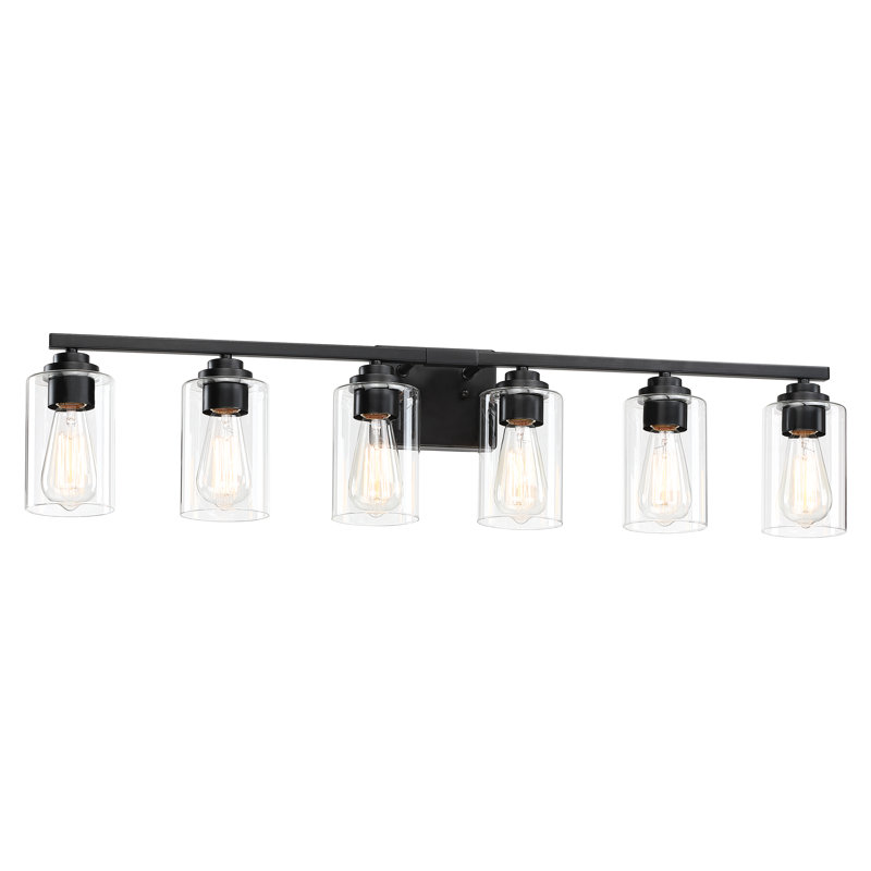 Luminaire de salle de bain à intensité variable en verre transparent, Noir mat, Six lumières
