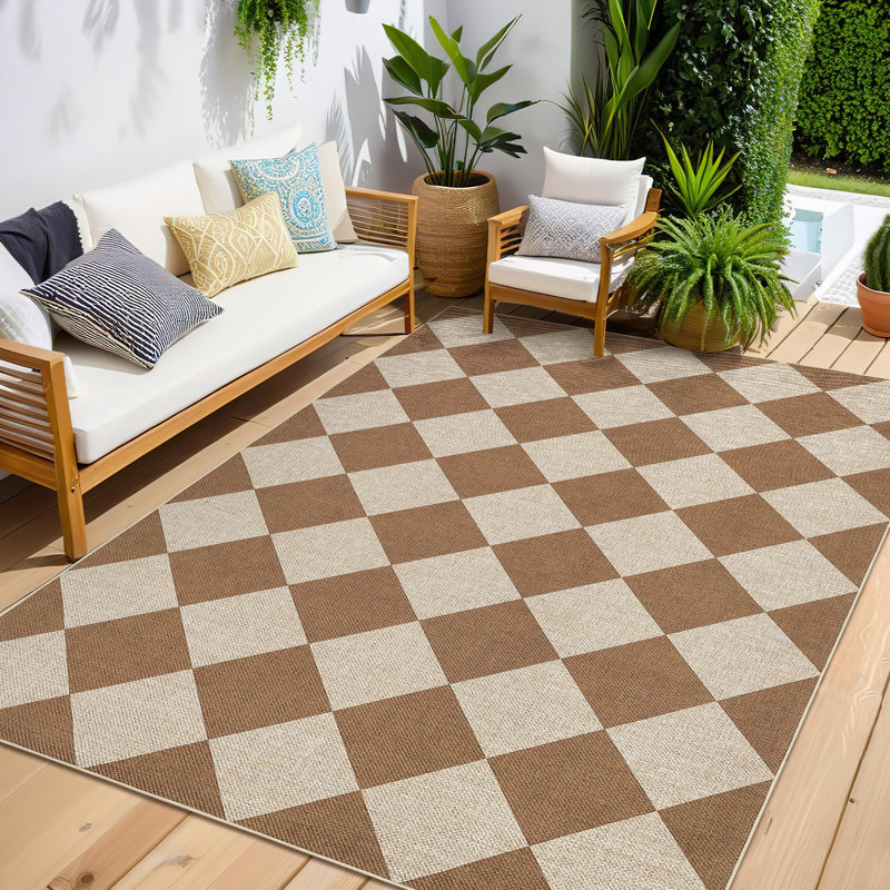 Washable Easy Jute Rugs for Bedroom 5x7 Modern Checkerboard Indoor Outdoor Carpet, Non Shedding Neutral Diamond Floor Mats, Contemporary Accent Rug for Living Room, Backyard, Brown