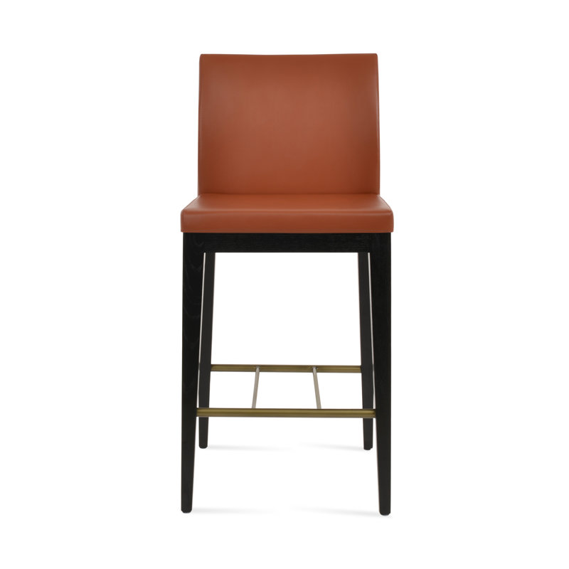 Tabouret de bar et de comptoir en bois de frêne noir Aria, Similicuir cannelle, Siège d'une hauteur de 29 po