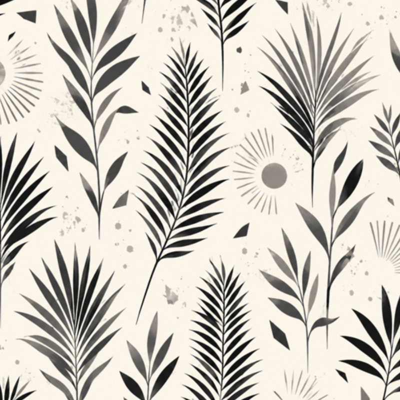 Papier peint adhésif à motif de palmiers symétriques avec lumière du soleil noir et blanc 17,7 "x H 118" Peel and Stick