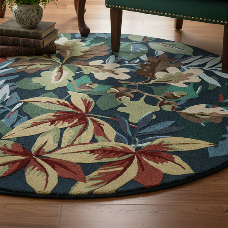 Tapis floral rond en coton antidérapant, Rond 2 pi 8 po