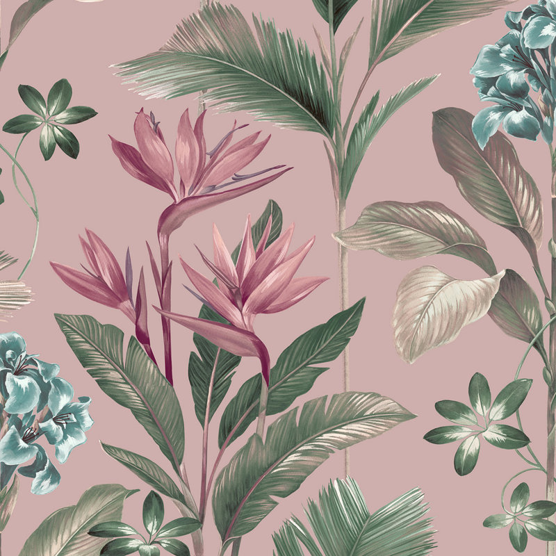 Papier peint floral Oliana, Rose
