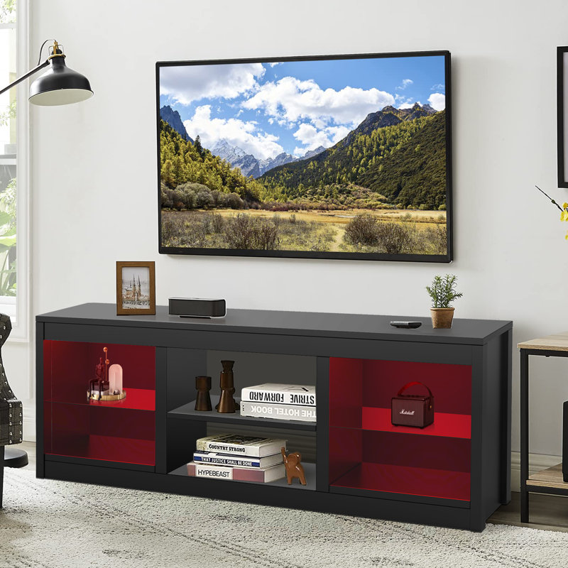 66" TV Stand With Open Storage Shelves Media Console For Tvs Up To 75", Black