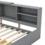 Lit plateforme simple en bois avec rangement: tête de lit, tablettes, 2 tiroirs, style gris pratique