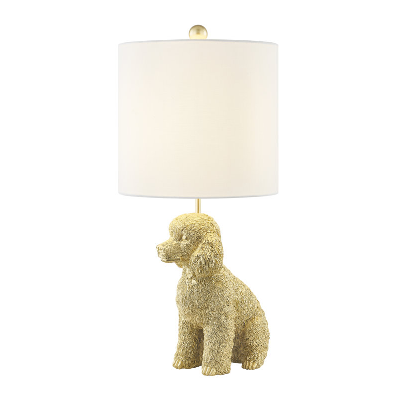 Lampe de table 23,75 "caniche en résine dorée avec abat-jour, Doré, Blanc