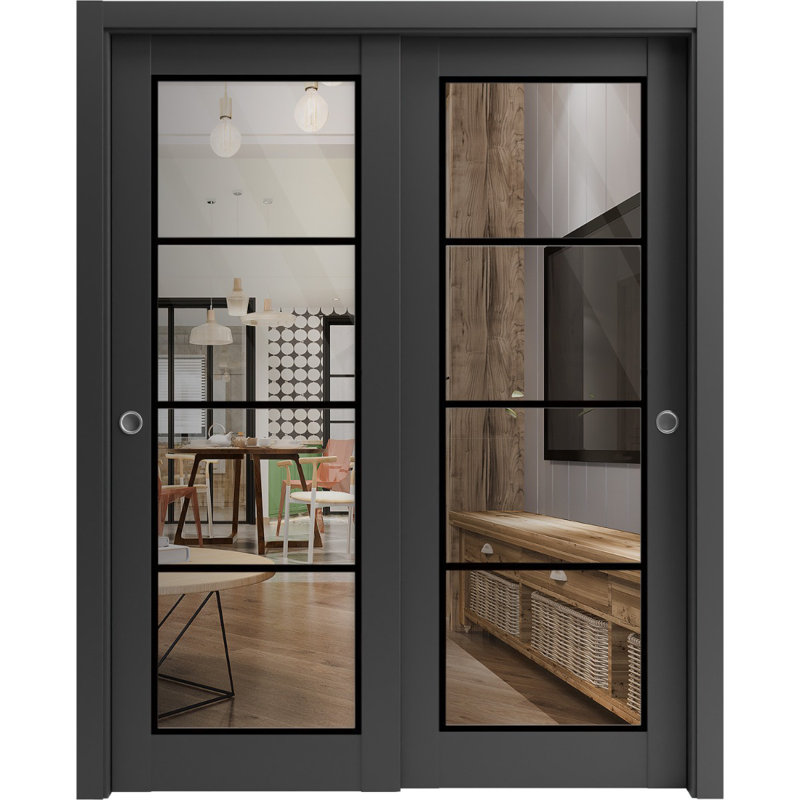 Porte de grange en bois lambrissé sans trousse de quincaillerie d'installation, Noir mat, 72 po x 84 po