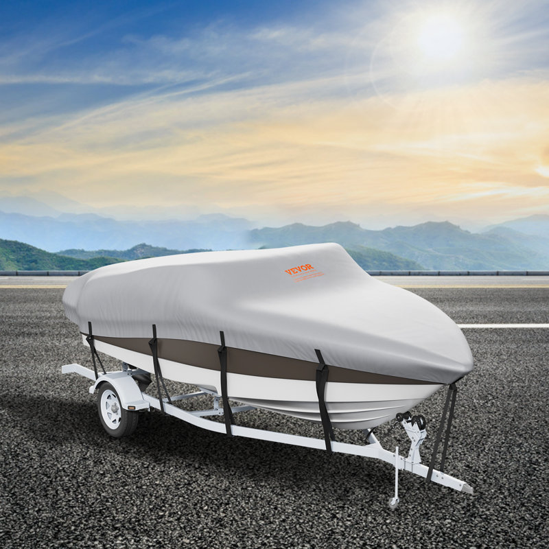 Gray 16-18.5 ft Waterproof Marine-Grade Boat Cover with Motor Cover