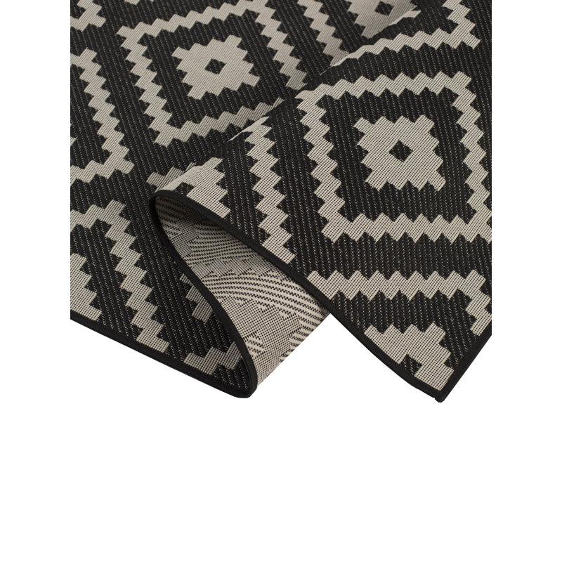 Tapis décoratif géométrique noir/Ivoire intérieur/extérieur Walmsley, Rectangle 2 pi x 3 pi