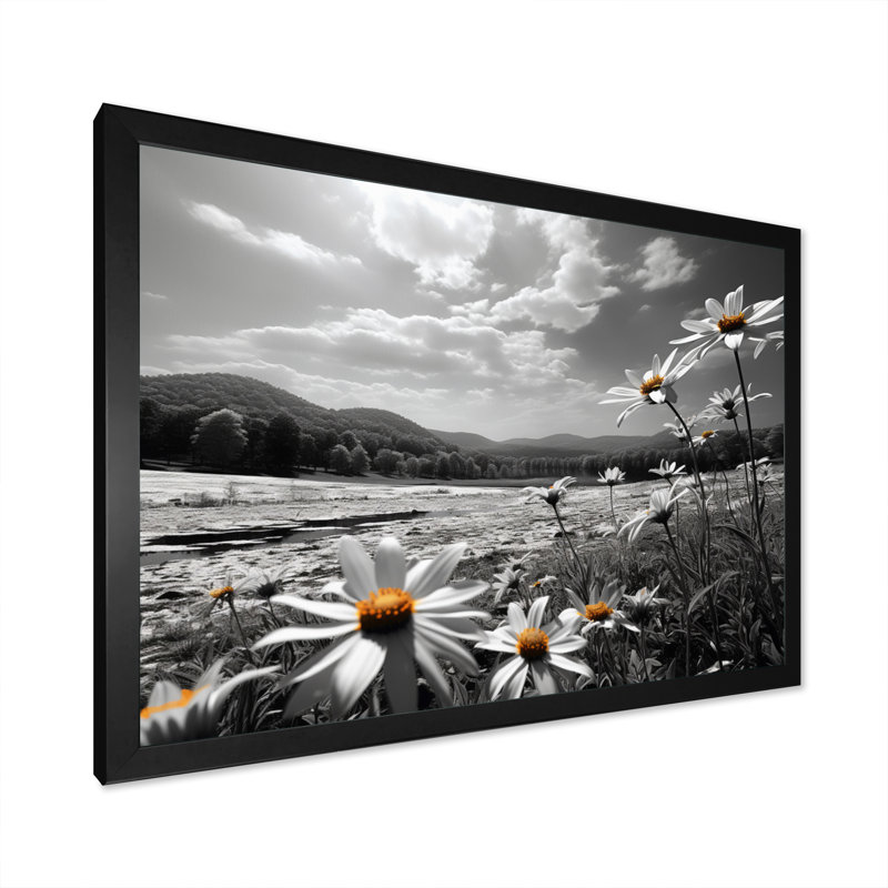 Flower Field Bronze Meadow - Meadow, impressions sur toile encadrées, H 12 po x l 20 po x P 1 po, Cadre simple noir