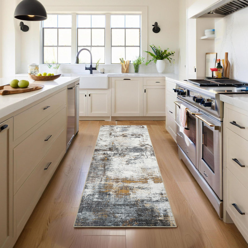 Abstract Machine Washable Rug Non-Slip Area Rug Modern Design Rug Durable Floor Carpet Easy-Cleaning Rug, Runner 2' x 6'