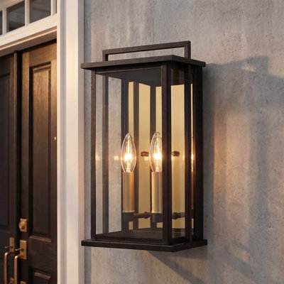 Droagh 2 - Light 15.3'' H Glass Outdoor Wall Lantern with Dusk to Dawn