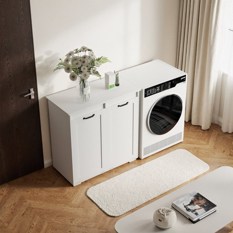 Dual-compartment Laundry Sorting Cabinet With Removable Liner Bags – Freestanding Hamper Organizer With Easy-access Door