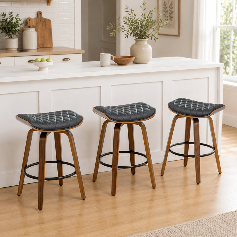 Tabourets de bar pivotants en similicuir Gerald, Noir, Counter Stool (25.39" Seat Height)