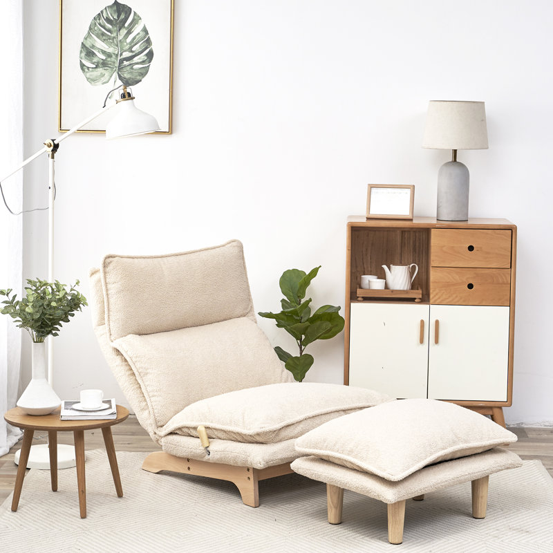 Fauteuil de sol pliant beige de 122 cm avec dossier réglable, canapé-lit inclinable pneumatique en mousse haute densité, position assise ou allongée, pour chambre et balcon