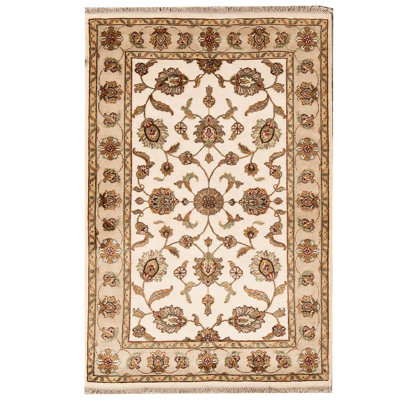 Tapis ivoire et doré de haute qualité noué à la main