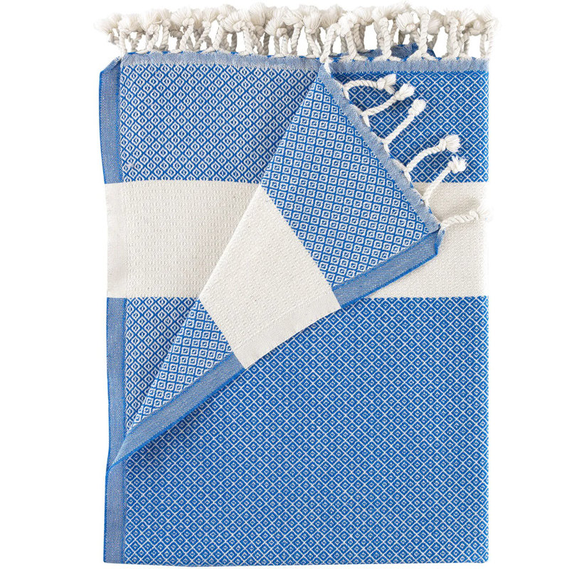 2-Pack Turkish Beach Towels, 100% Cotton Sand-Free Peshtemal Blanket, Blue