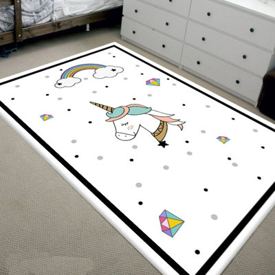 Tapis gris / blanc en polyester tissé à la machine Golub