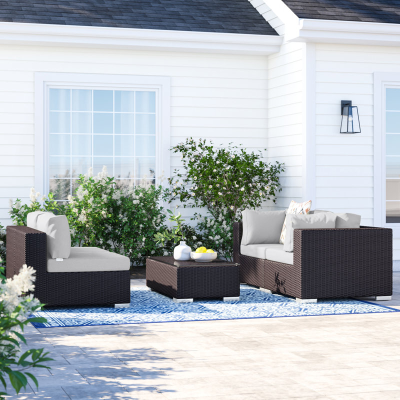 Modway Convene Wicker Rattan 5-Piece Outdoor Patio Furniture Set, White