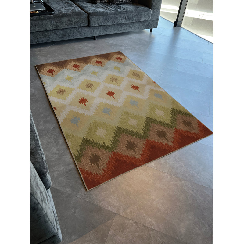 Beige-Themed Multi-Colored Cross Geometric Shape Patterned Modern Decorative Rug, Tapis de couloir 3 pi 3 po x 9 pi 10 po