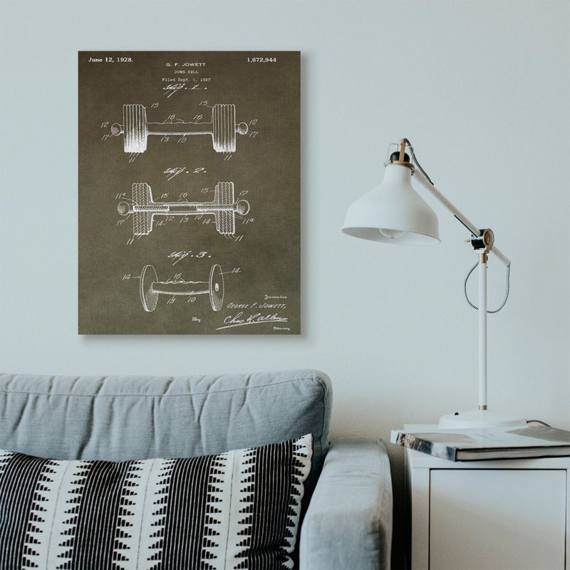 « brevet rétro haltères texture design », impression sur toile, Toile, H 40 po x l 30 po x P 1,5 po