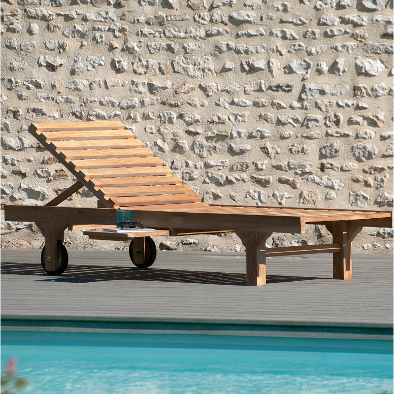 Zada 205cm Long Reclining Teak Single Chaise, Light Brown