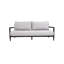 Banc d'extérieur moderne avec structure en aluminium, revêtement noir Ember, coussins confortables, conception ergonomique pour les pieds fuselés