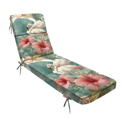  Outdoor Indoor 3'' Lounge Patio Cushion Tropical flower Palm leaves flamingo bird watercolor summer Seamless Water-Resistant Chaise Lounge Cushion for Chair Patio Furniture Seat Cushion