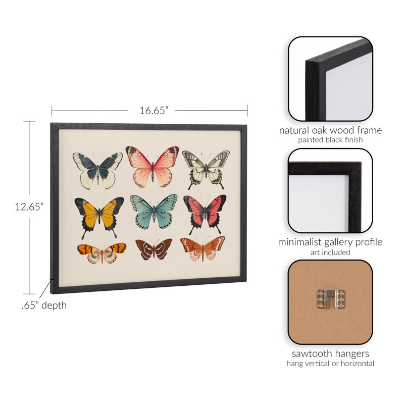 «Vintage Style Mute Pastel Butterflies II» par The Creative Bunch Studio, reproduction d'art encadrée, Cadre noir