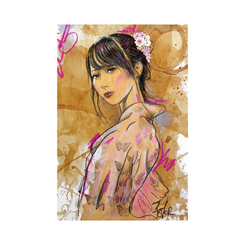 Sakura by Loui Jover - Painting on Canvas, Wrapped Canvas, 20.32 cm H x 30.48 cm W
