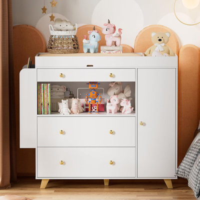 Commode à langer avec plateau de table large, 3 tiroirs, commode à langer