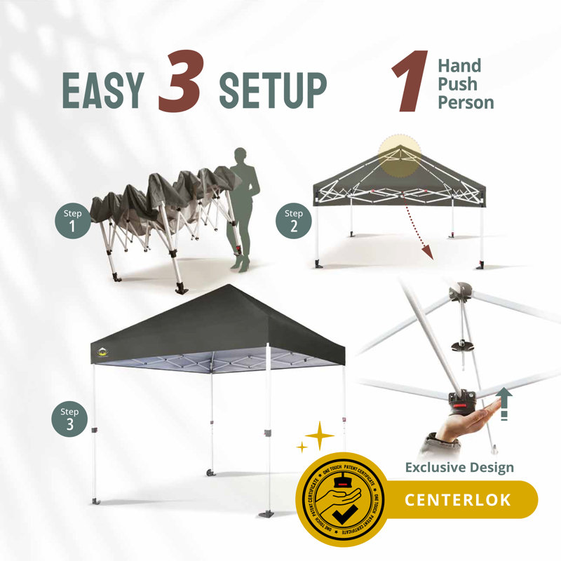 Commercial 8 Ft. W x 8 Ft. D Pop Up Canopy Tent with Patented Centerlock Gray, Gray