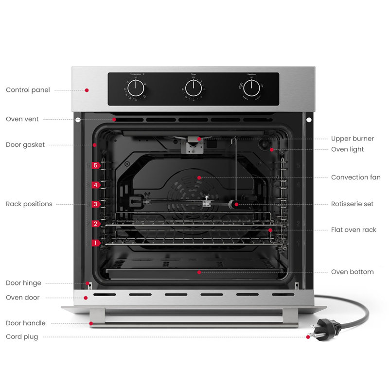 24" 2.12 cu. ft Convection Gas Single Wall Oven With 6 Cooking Functions, Stainless Steel
