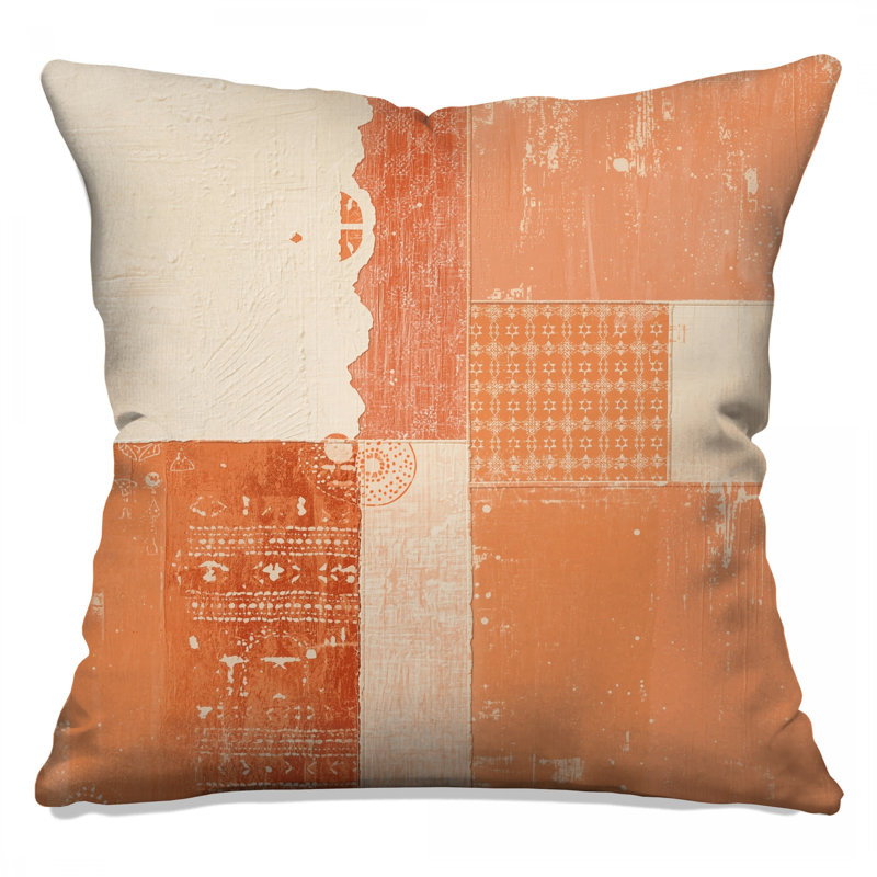 Orange Beige Patchwork Double Sided Throw Pillows, 18 x 18 inches