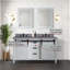 Meuble-lavabo double blanc l 60 po x P 22 po, comptoir en quartz gris, ensemble de robinets et miroirs 24 po