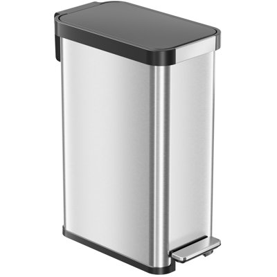 Itouchless Softstep 13.2 Gallon Slim Step Pedal Trash Can With Odor Filter, Elongated Stainless Steel Recycling Bin, Space-saving Garbage Trashcan, 50 Liter Home Office Bedroom Livingroom Wastebasket