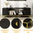 70-Inch Heavy Duty Tv Stand With Cabinet Storage And Open Shelves, Modern Black Media Entertainment Center Console Honeycomb Design, Golden Tapered Legs, Triangular Handles, Adjustable Shelf, Space-1398549554