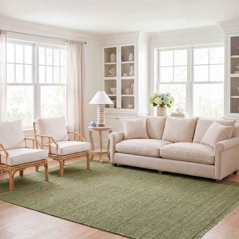 Fitzwater Handwoven Natural Jute Striped Area Rug, Rectangle 8 pi x 10 pi