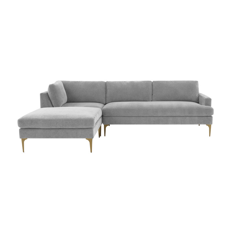 Seabrook 78.5" Wide Velvet Corner Sectional, Gris, Orienté à gauche (vu de face)