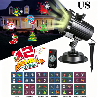 Projecteurs lumineux décoratifs de Noël, projecteur DEL flocons de neige avec 12 motifs de diapositives, décorations lumineuses extérieures pour Noël et les fêtes d'anniversaire.