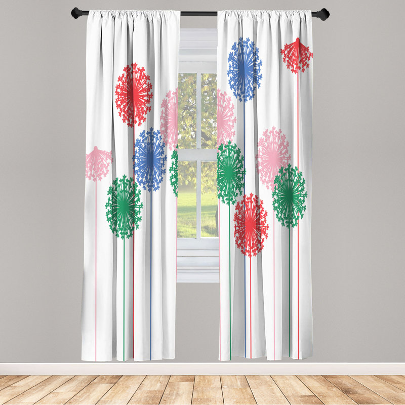 Microfiber Floral Semi-Sheer Rod Pocket Curtain Panels, 28" W x 95" L, White/Navy