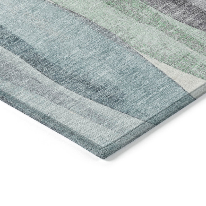 Tapis bleu sarcelle lavable à la machine intérieur / extérieur Xhevrie, Tapis de couloir 2 pi 3 po x 7 pi 6 po