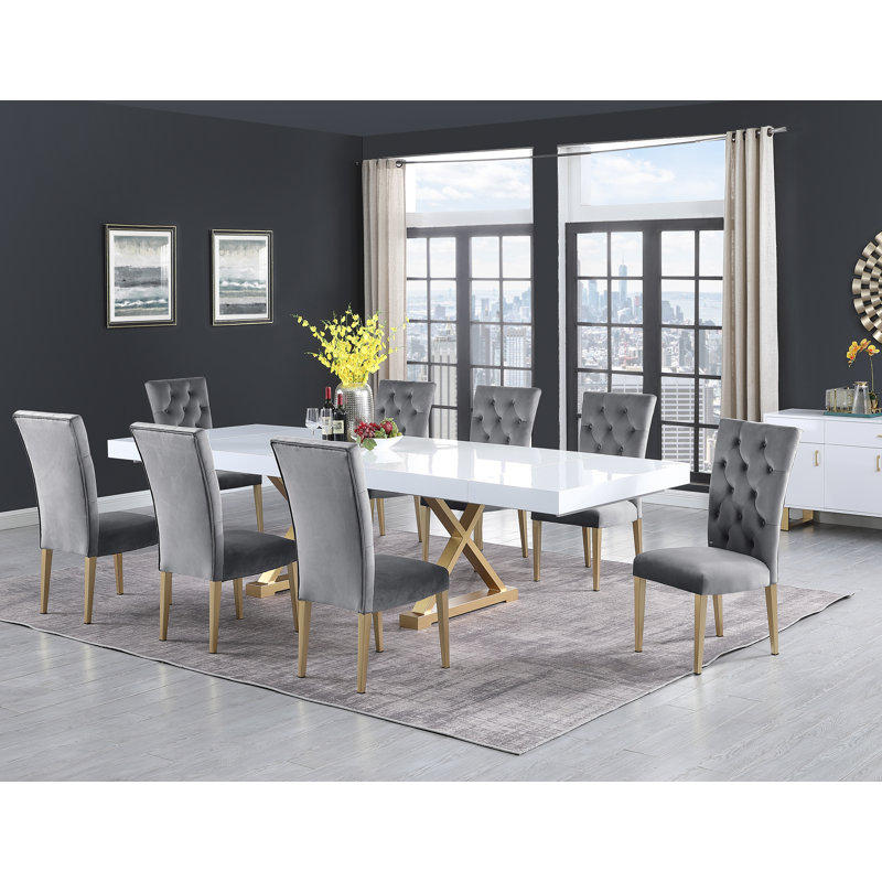 Chaise parsons en velours capitonné Devender, Gris