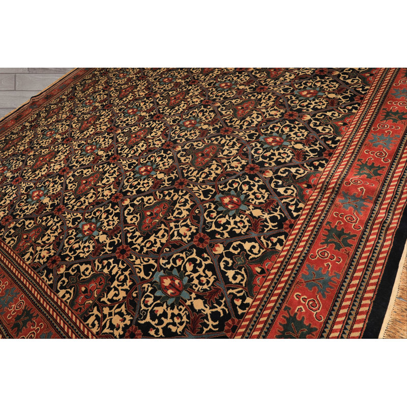 Tapis noué à la main de style traditionnel 12 pi x 15 pi 3 po bleu rose