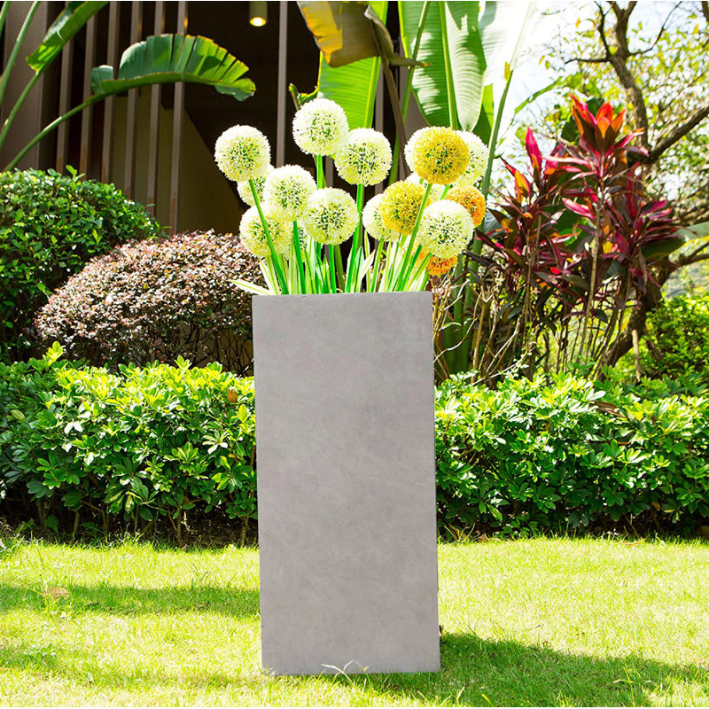 Planter, Weathered Concrete, 24" H x 11" W x 11" D