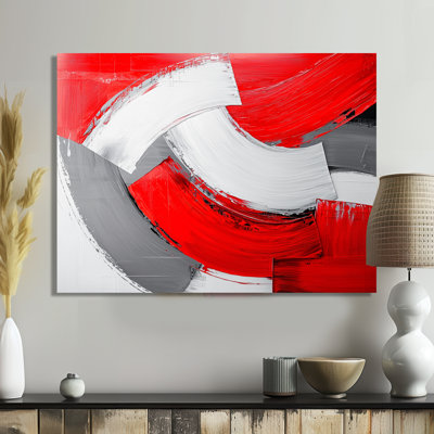 «Red and Gray Kinetic Energy I - Minimalisme», art mural en métal, impression moderne sur métal
