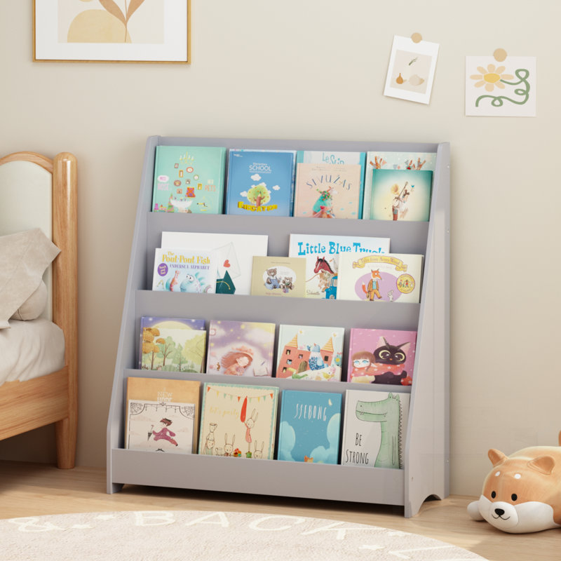 Bibliothèque pour enfants à 4 niveaux, tablettes pour livres pour tout-petits, aide à garder les chambres à coucher, les salles de jeux et les salles de classe organisées, panneau de fibres à densité moyenne