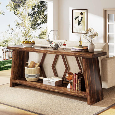 70.9" Extra Long Farmhouse Console Table, 2-Tier Narrow Entryway Sofa Table With Storage Shelves,  Industrial Accent Table For Living Room, Hallway, Foyer, Behind Couch